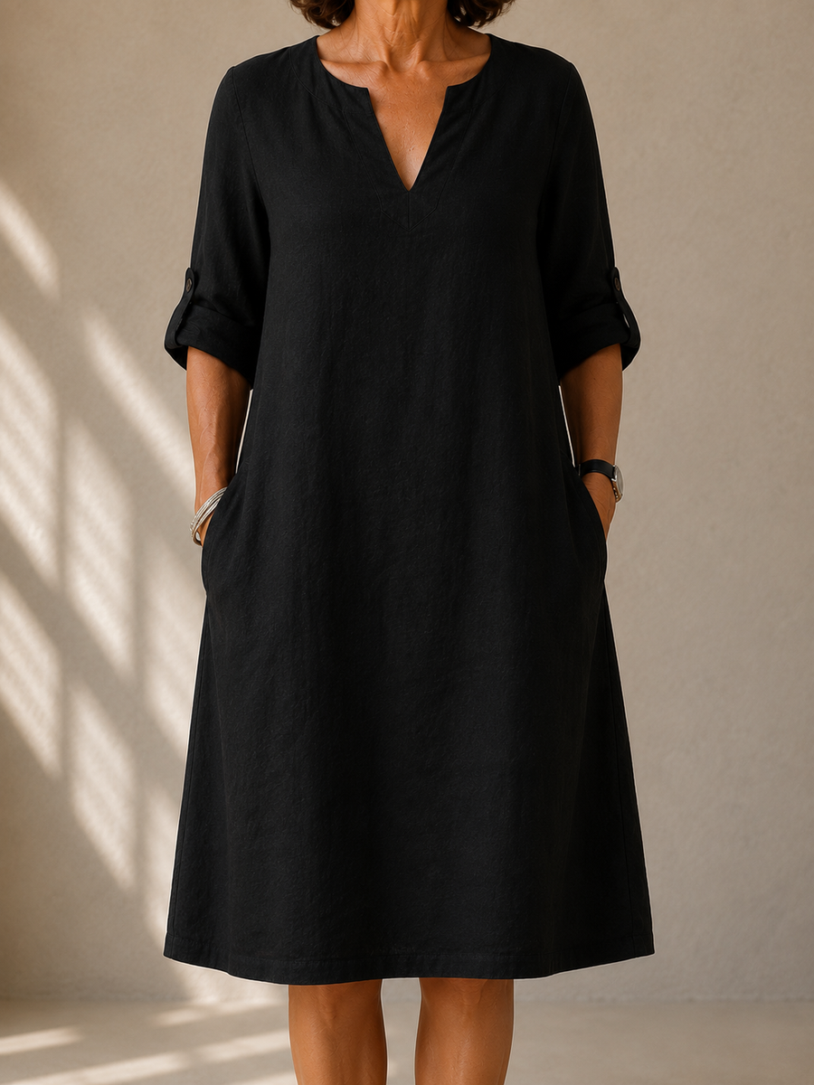 Pauline · Vestido Recto con Mangas Enrolladas